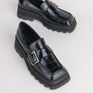 INTENTIONALLY BLANK Toronto Black Croc Chunky Loafers
